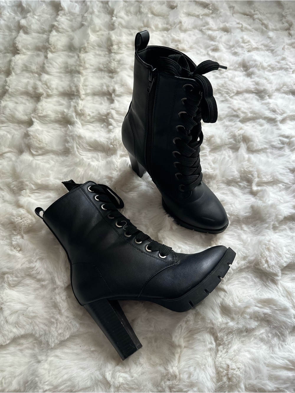 Women's Gothic Witch Lace-Up Block Essential Stylish Heel Ankle Boots- Black